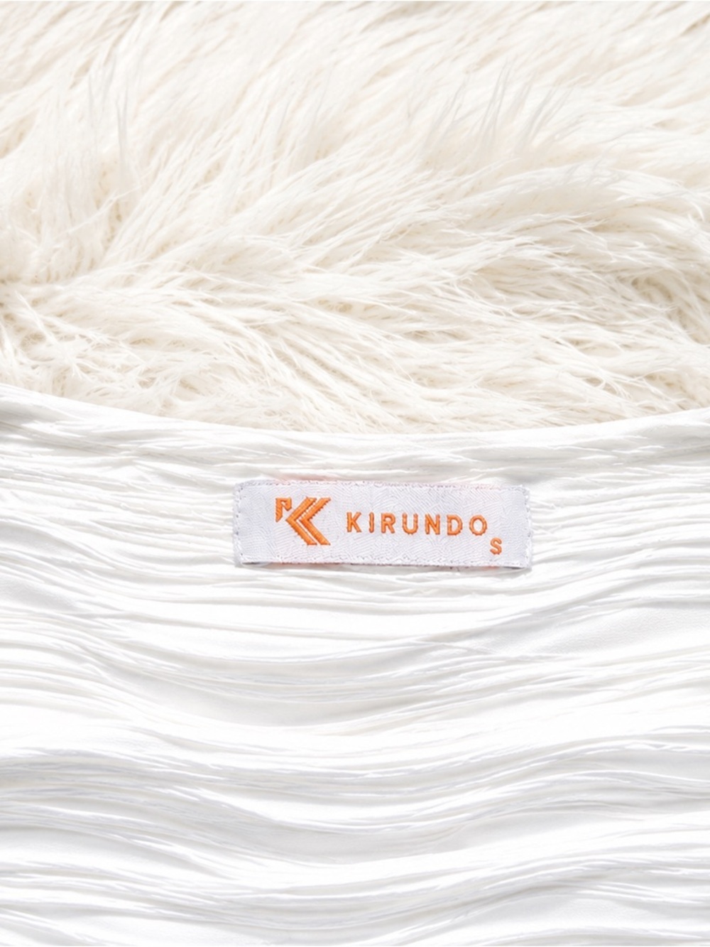 KIRUNDO White Textured Cropped Top Small | Y2K Chic Minimalist Long Sleeveless - Picture 2 of 2